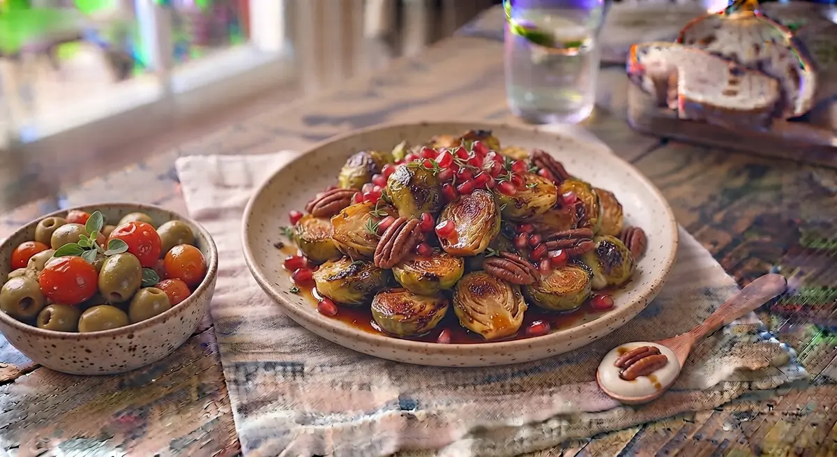Roasted Brussels Sprouts with Pomegranate Molasses and Pecans