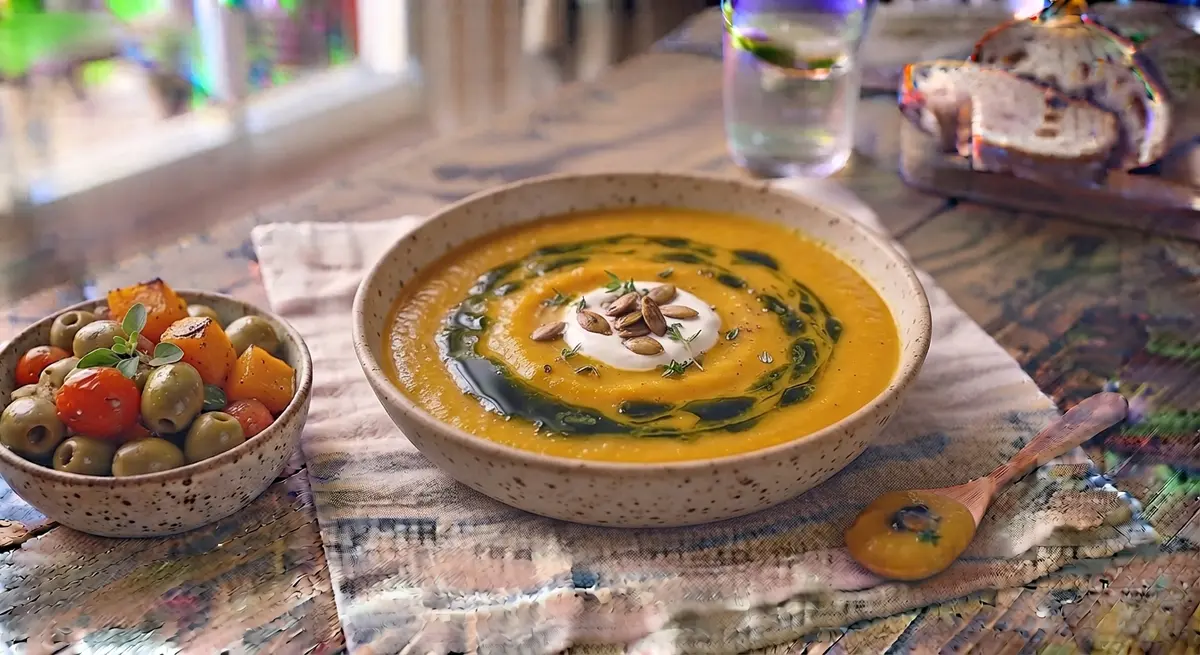 Roasted Butternut Squash Soup with Pumpkin Seed Oil and Nutmeg