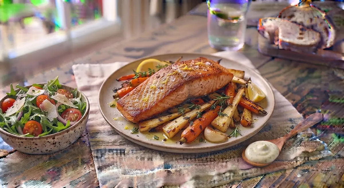 Ultra-Tender Roasted Carrots & Parsnips with Thyme & Salmon Fillet (Tender cooking, antioxidants)