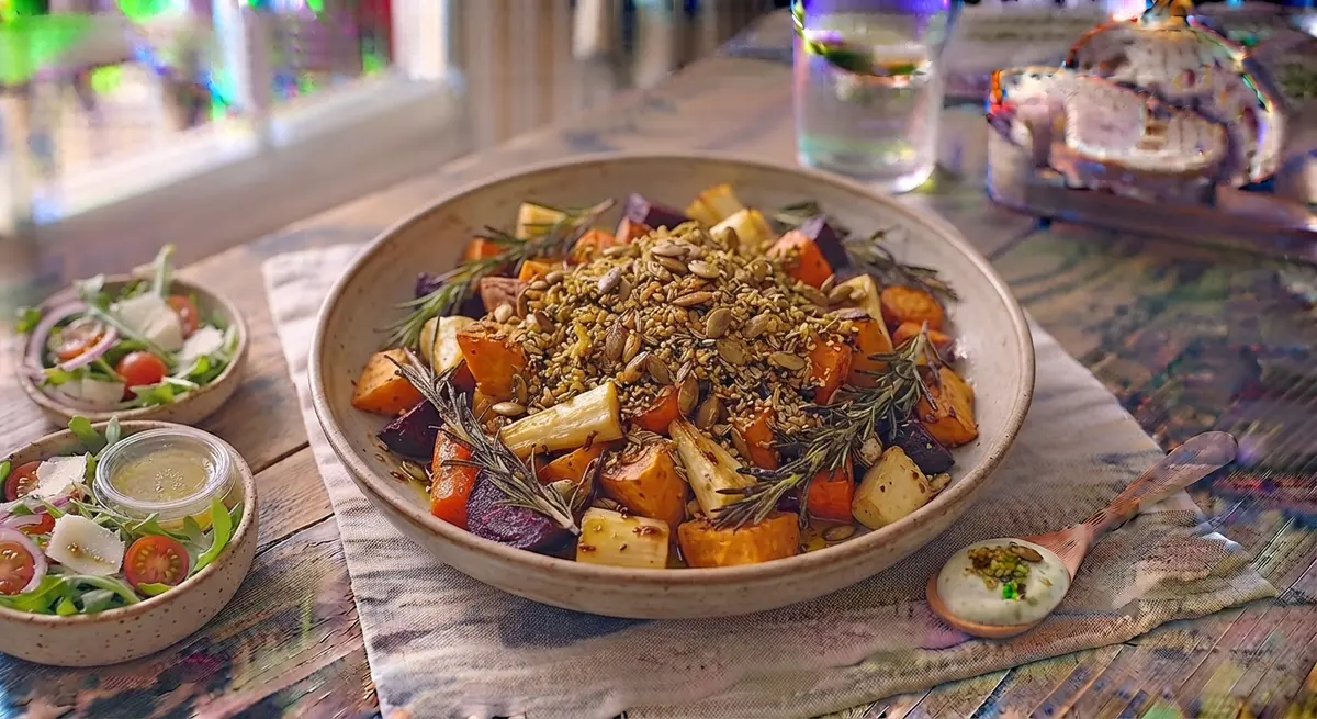Roasted Root Vegetables with Rosemary and Pumpkin Seed Dukkah