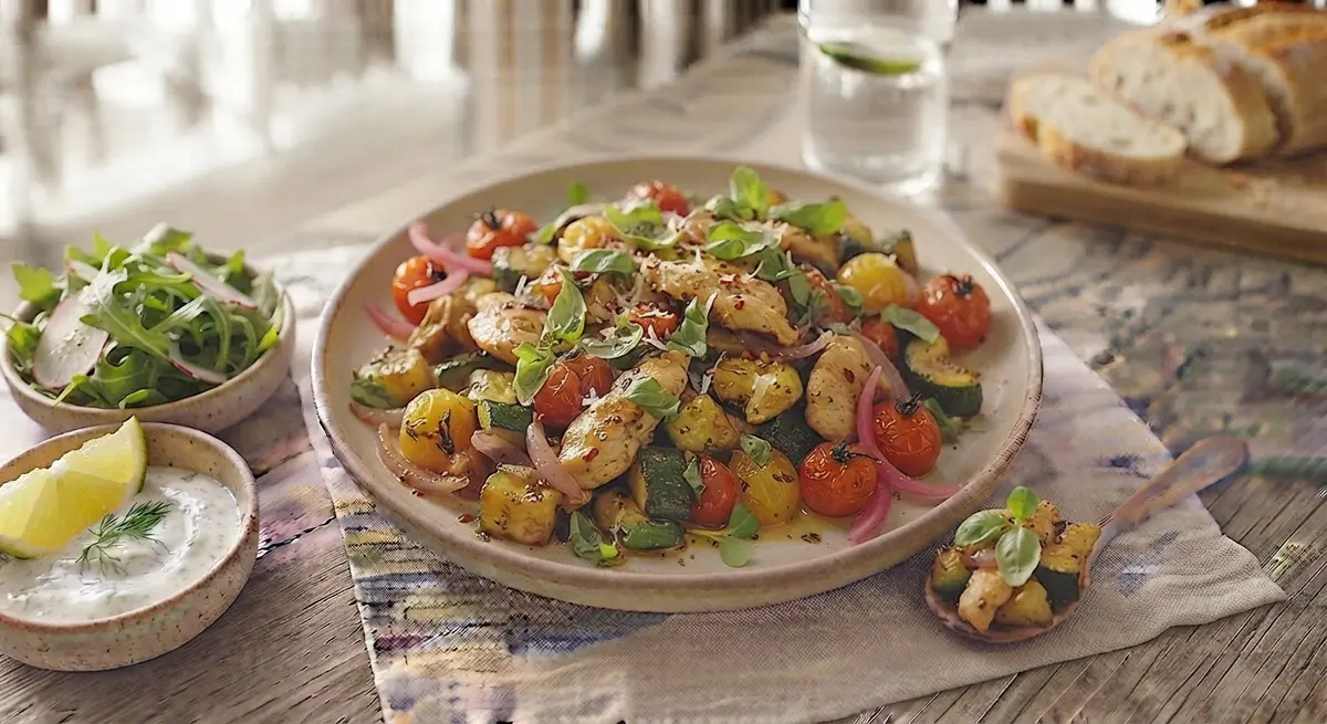 Sautéed Turkey with Zucchini, Cherry Tomatoes & Basil (Light meal, low glycemic impact)