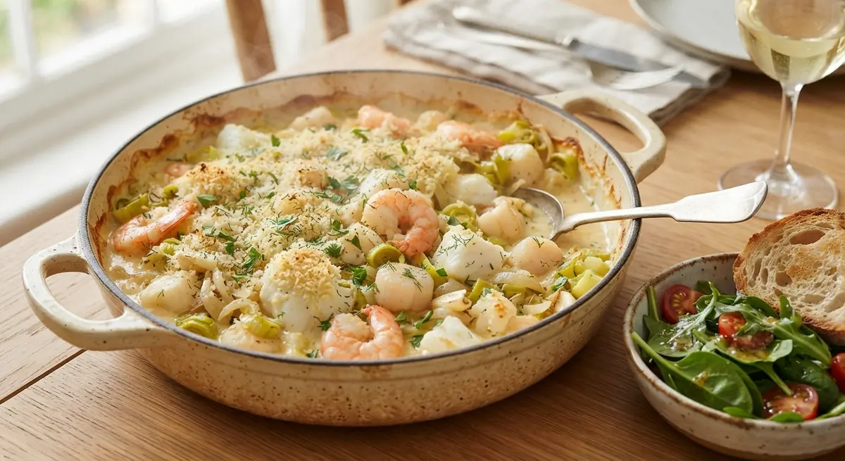 Seafood Casserole with Leeks & Light Cream (Rich in sea protein)