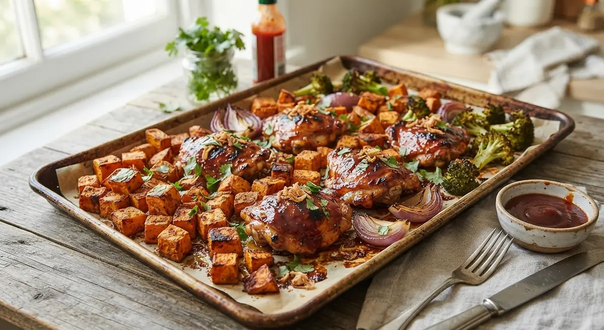 Sheet-Pan BBQ Chicken and Sweet Potato Cubes