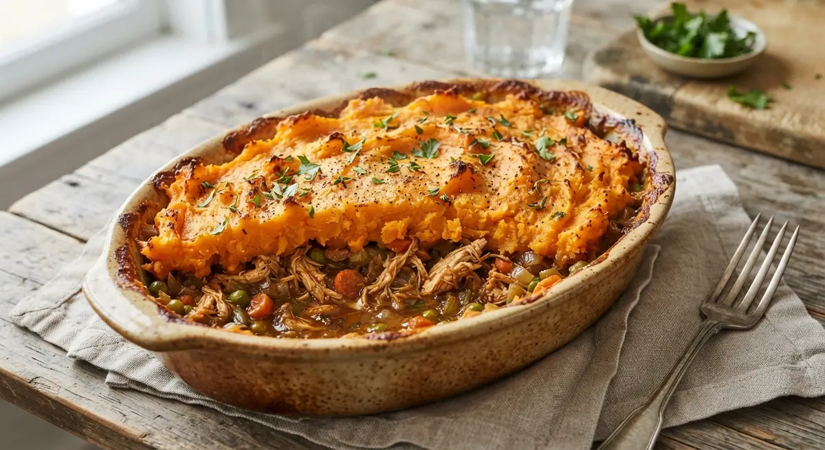 Shredded Chicken Shepherd's Pie with Cumin-Infused Carrot Mash (Digestive comfort and tender textures)