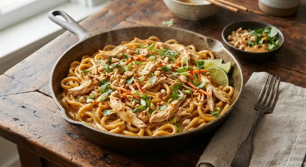 Skillet Peanut Noodles with Shredded Chicken