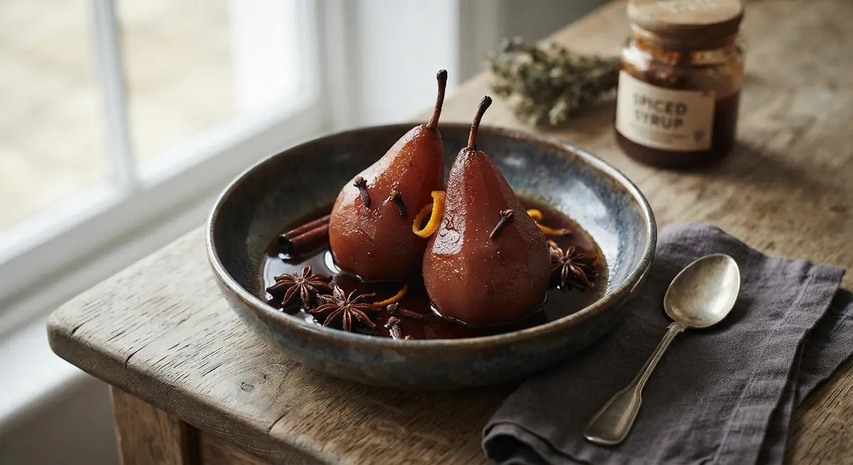Spiced Poached Pears with Star Anise, Cloves, and Greek Yogurt