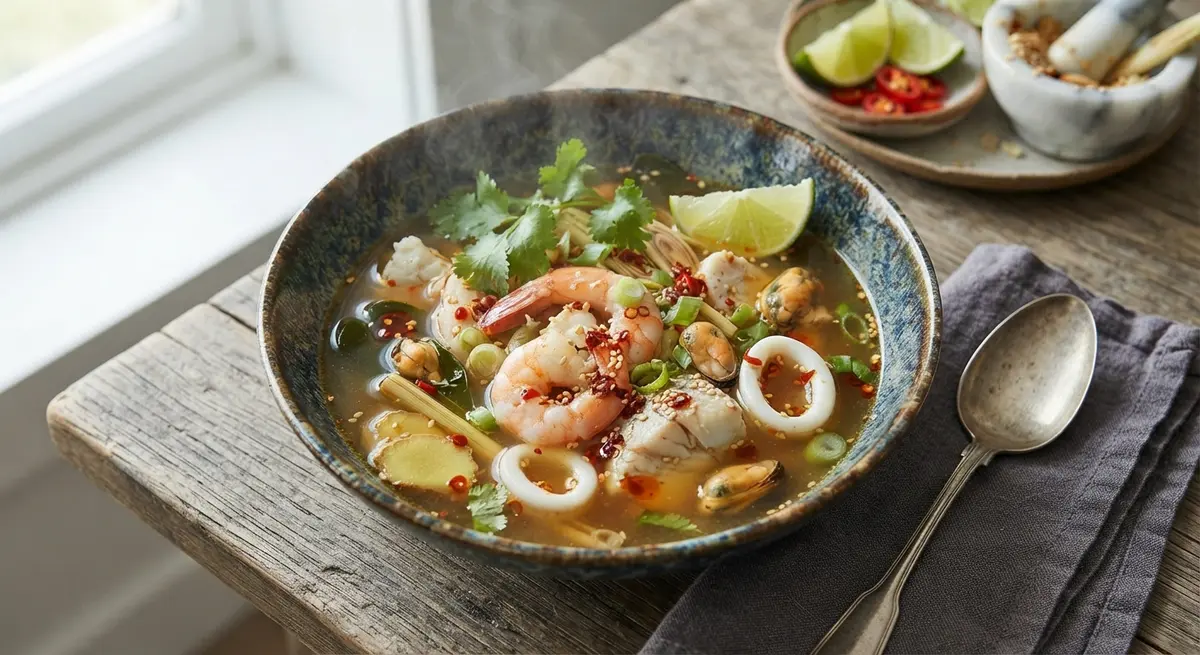 Spicy Ginger and Lemongrass Seafood Broth for Circulation