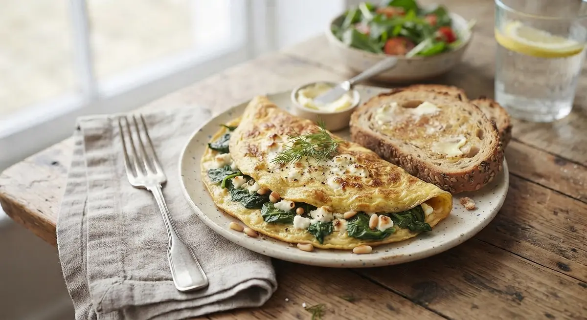 Spinach, Feta & Pine Nut Omelet (Zero blood-sugar-spike meal)