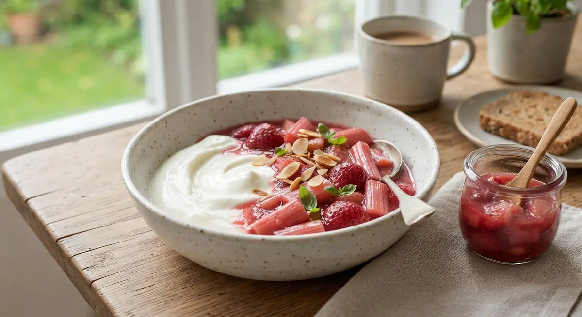 Strawberry & Rhubarb Compote (Moderate Portion) with Lactose-Free Yogurt (Risk-free fruity dessert)