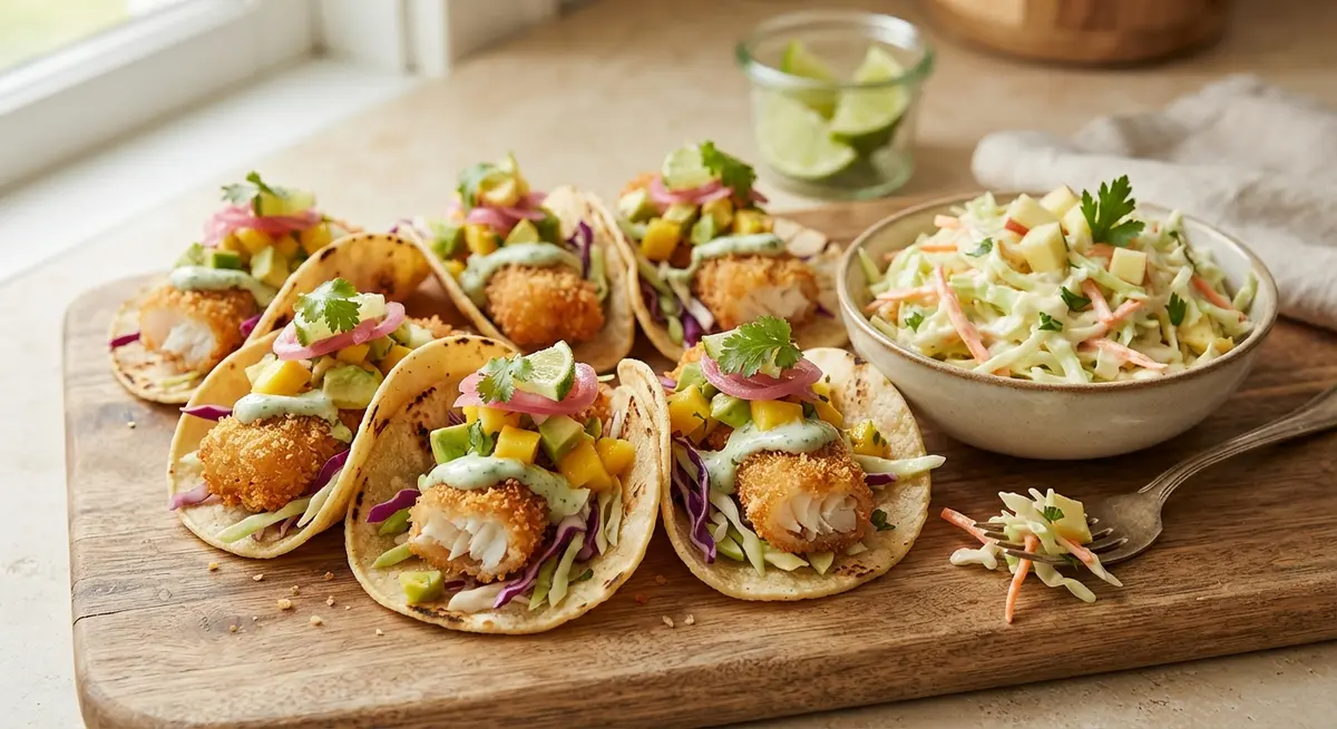 Tiny Fish Tacos with Mild Slaw on the Side