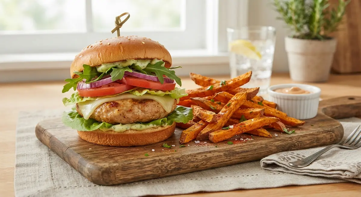 Turkey Burger with Sweet Potato Fries