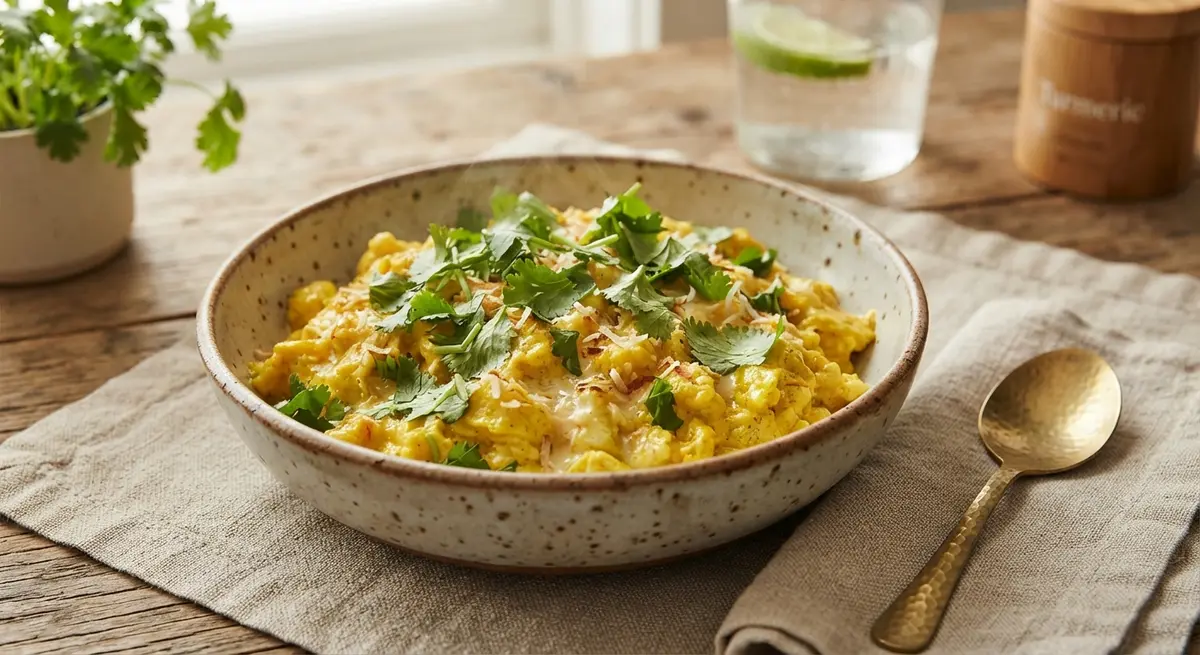 Turmeric and Coconut Scrambled Eggs with Fresh Cilantro