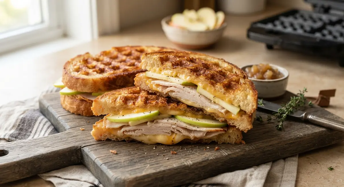 Waffle Iron Grilled Cheese with Turkey and Apple
