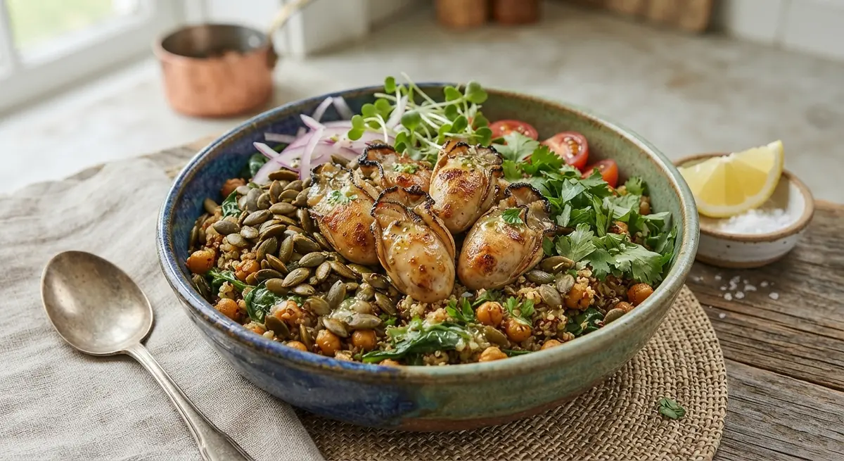Oyster & Pumpkin Seed Quinoa Bowl (The Zinc Plate)